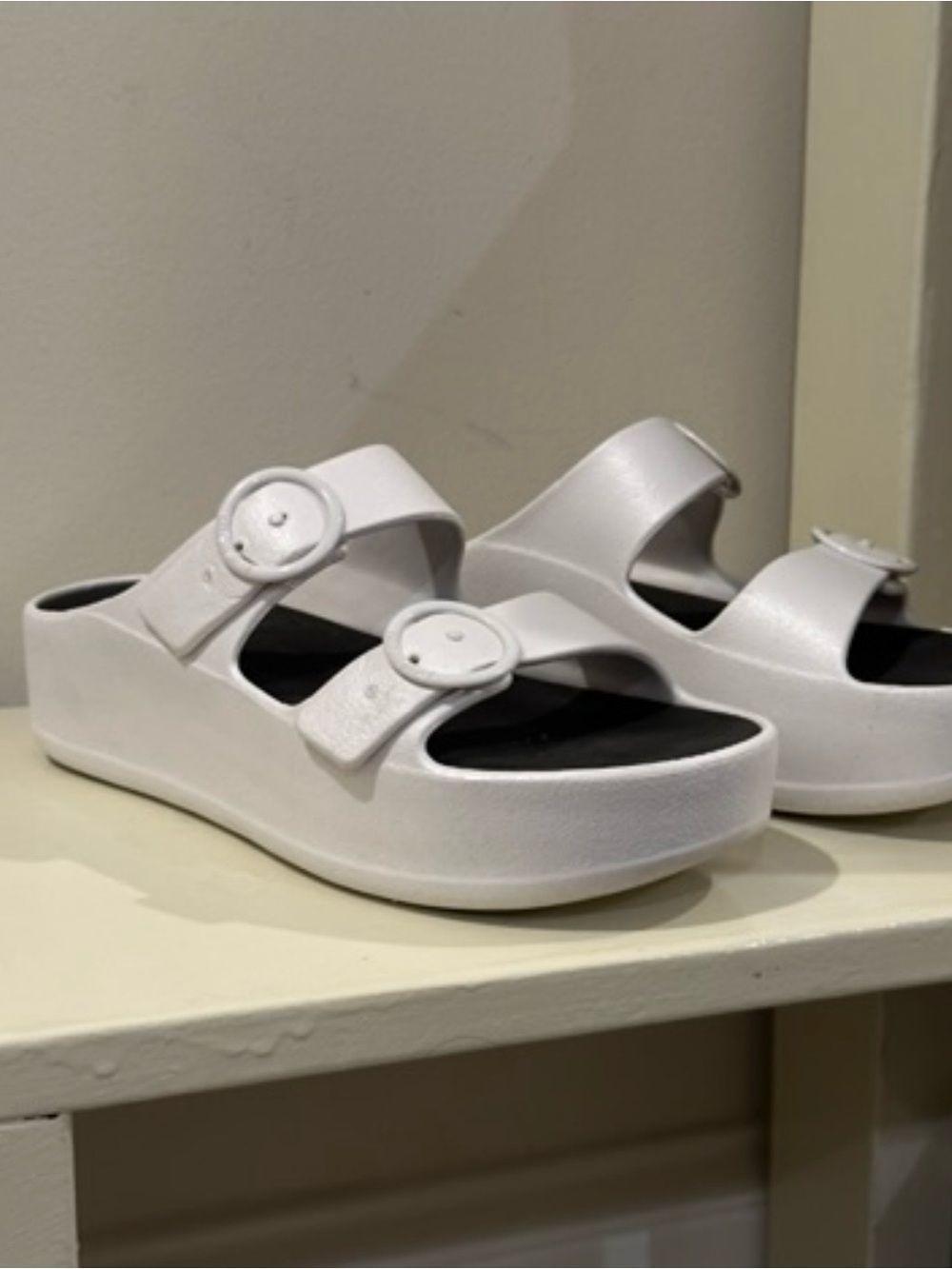 Lemon Jelly Gaia White Platform Slide Sandals Double Adjustable Straps Size 8